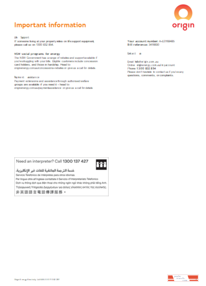 Origin utility business bill,  page 4, SCR PSD template
